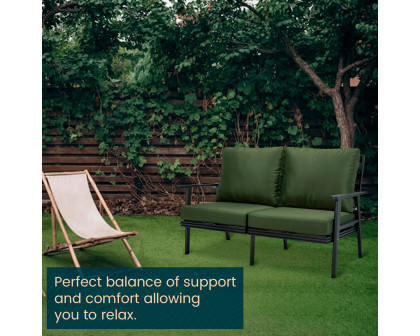 LeisureMod Walbrooke Modern Outdoor Patio Loveseat with Black Aluminum Frame and Removable Cushions - Green