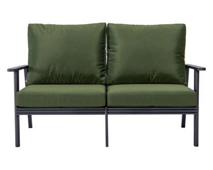 LeisureMod Walbrooke Modern Outdoor Patio Loveseat with Black Aluminum Frame and Removable Cushions - Green