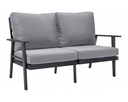 LeisureMod Walbrooke Modern Outdoor Patio Loveseat with Black Aluminum Frame and Removable Cushions