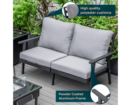 LeisureMod Walbrooke Modern Outdoor Patio Loveseat with Black Aluminum Frame and Removable Cushions - Gray