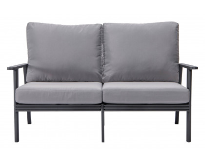 LeisureMod Walbrooke Modern Outdoor Patio Loveseat with Black Aluminum Frame and Removable Cushions - Gray