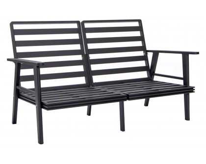 LeisureMod Walbrooke Modern Outdoor Patio Loveseat with Black Aluminum Frame and Removable Cushions - Gray