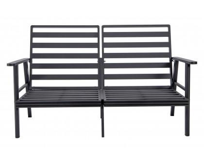 LeisureMod Walbrooke Modern Outdoor Patio Loveseat with Black Aluminum Frame and Removable Cushions - Gray