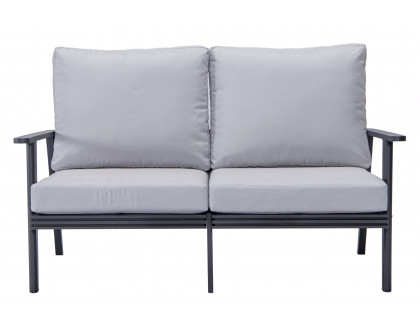 LeisureMod Walbrooke Modern Outdoor Patio Loveseat with Black Aluminum Frame and Removable Cushions - Light Gray