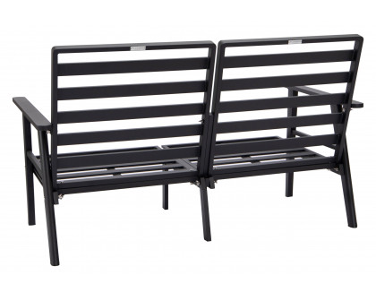 LeisureMod Walbrooke Modern Outdoor Patio Loveseat with Black Aluminum Frame and Removable Cushions - Navy Blue