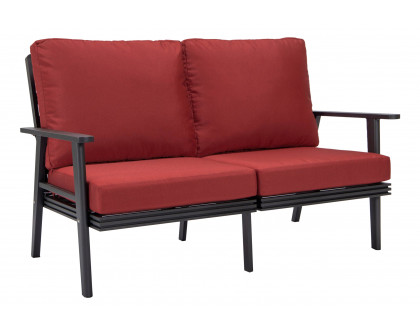 LeisureMod Walbrooke Modern Outdoor Patio Loveseat with Black Aluminum Frame and Removable Cushions