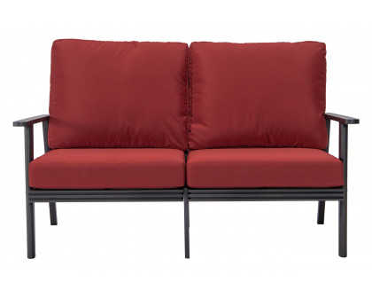 LeisureMod Walbrooke Modern Outdoor Patio Loveseat with Black Aluminum Frame and Removable Cushions - Red