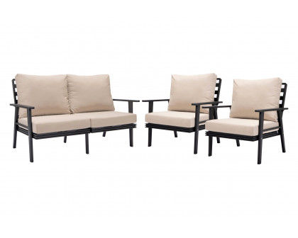 LeisureMod Walbrooke Modern 3-Piece Outdoor Patio Set with Black Aluminum Frame