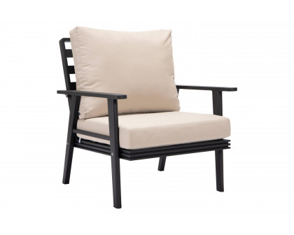 LeisureMod Walbrooke Modern 3-Piece Outdoor Patio Set with Black Aluminum Frame - Beige