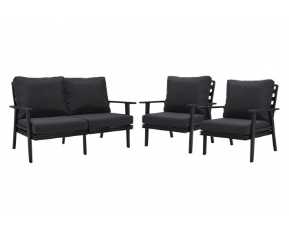 LeisureMod Walbrooke Modern 3-Piece Outdoor Patio Set with Black Aluminum Frame