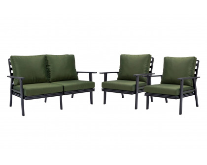 LeisureMod Walbrooke Modern 3-Piece Outdoor Patio Set with Black Aluminum Frame