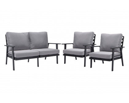 LeisureMod Walbrooke Modern 3-Piece Outdoor Patio Set with Black Aluminum Frame