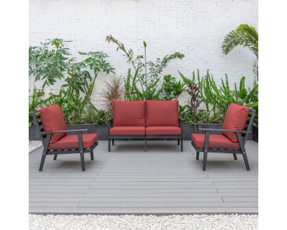 LeisureMod Walbrooke Modern 3-Piece Outdoor Patio Set with Black Aluminum Frame - Red