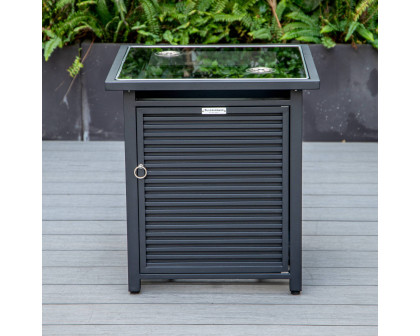 LeisureMod Walbrooke Modern Black Patio Conversation With Square Fire Pit With Slats Design & Tank Holder - Charcoal