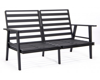 LeisureMod Walbrooke Modern Black Patio Conversation With Square Fire Pit With Slats Design & Tank Holder - Charcoal