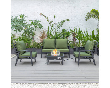 LeisureMod Walbrooke Modern Black Patio Conversation With Square Fire Pit With Slats Design & Tank Holder - Green