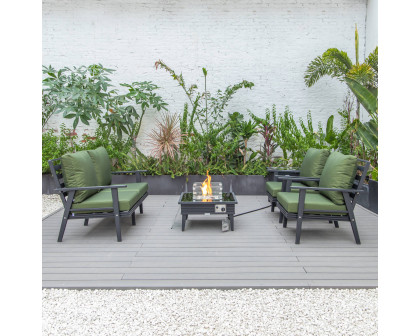 LeisureMod Walbrooke Modern Black Patio Conversation With Square Fire Pit With Slats Design & Tank Holder - Green