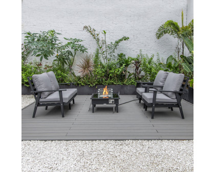 LeisureMod Walbrooke Modern Black Patio Conversation With Square Fire Pit With Slats Design & Tank Holder - Gray