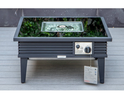 LeisureMod™ Walbrooke Modern Black Patio Conversation With Square Fire Pit With Slats Design & Tank Holder - Light Gray