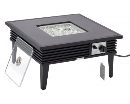 LeisureMod Walbrooke Modern Outdoor Square Fire Pit Table with Powder-Coated Aluminum Frame and Slats Design - Black