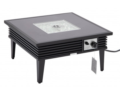 LeisureMod Walbrooke Modern Outdoor Square Fire Pit Table with Powder-Coated Aluminum Frame and Slats Design - Black