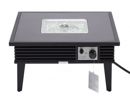 LeisureMod Walbrooke Modern Outdoor Square Fire Pit Table with Powder-Coated Aluminum Frame and Slats Design - Black