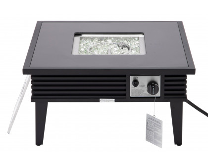 LeisureMod Walbrooke Modern Outdoor Square Fire Pit Table with Powder-Coated Aluminum Frame and Slats Design - Black