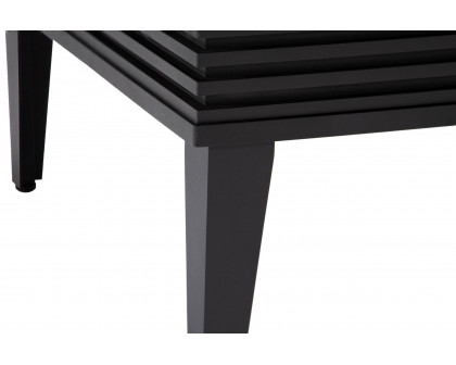 LeisureMod Walbrooke Modern Outdoor Square Fire Pit Table with Powder-Coated Aluminum Frame and Slats Design - Black