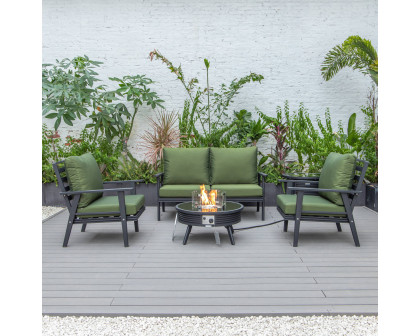 LeisureMod Walbrooke Modern Black Patio Conversation With Round Fire Pit With Slats Design & Tank Holder - Green