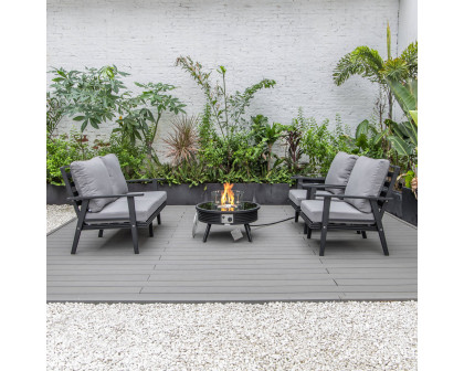 LeisureMod Walbrooke Modern Black Patio Conversation With Round Fire Pit With Slats Design & Tank Holder - Gray