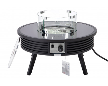 LeisureMod Walbrooke Modern Outdoor Round Fire Pit Table with Powder-Coated Aluminum Frame and Slats Design - Black