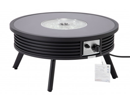 LeisureMod Walbrooke Modern Outdoor Round Fire Pit Table with Powder-Coated Aluminum Frame and Slats Design - Black