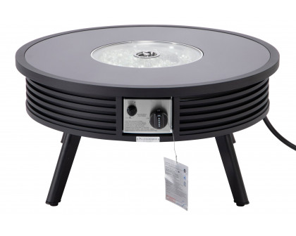 LeisureMod Walbrooke Modern Outdoor Round Fire Pit Table with Powder-Coated Aluminum Frame and Slats Design - Black