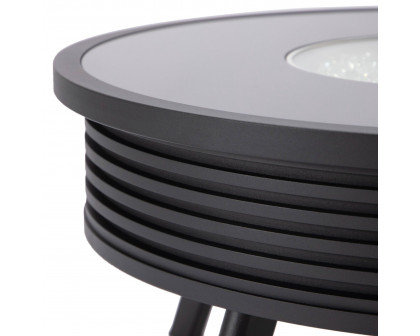 LeisureMod Walbrooke Modern Outdoor Round Fire Pit Table with Powder-Coated Aluminum Frame and Slats Design - Black