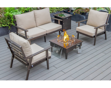 LeisureMod Walbrooke Modern Black Patio Conversation With Square Fire Pit & Tank Holder