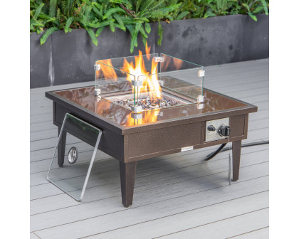 LeisureMod Walbrooke Modern Brown Patio Conversation With Square Fire Pit & Tank Holder - Beige