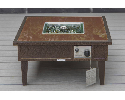 LeisureMod Walbrooke Modern Brown Patio Conversation With Square Fire Pit & Tank Holder - Beige