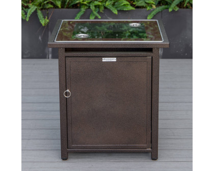 LeisureMod Walbrooke Modern Brown Patio Conversation With Square Fire Pit & Tank Holder - Beige