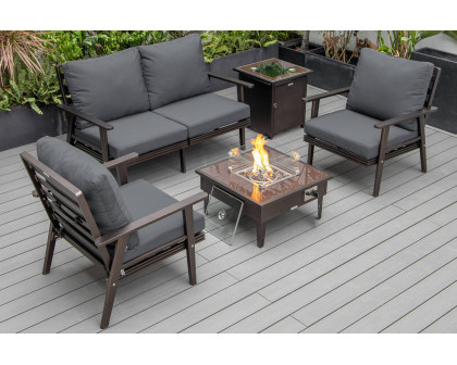 LeisureMod Walbrooke Modern Black Patio Conversation With Square Fire Pit & Tank Holder