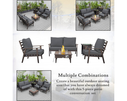 LeisureMod Walbrooke Modern Brown Patio Conversation With Square Fire Pit & Tank Holder - Charcoal