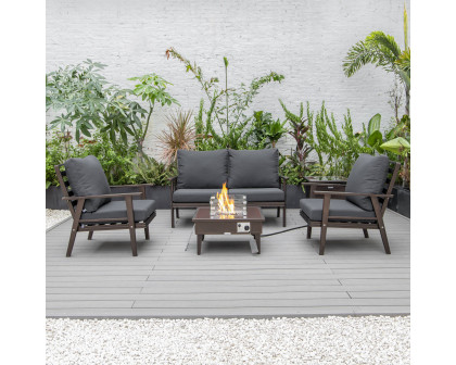 LeisureMod Walbrooke Modern Brown Patio Conversation With Square Fire Pit & Tank Holder - Charcoal