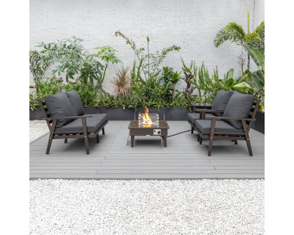 LeisureMod Walbrooke Modern Brown Patio Conversation With Square Fire Pit & Tank Holder - Charcoal