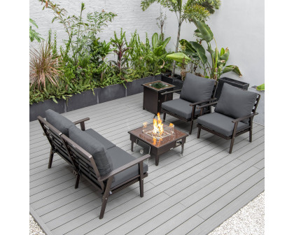 LeisureMod Walbrooke Modern Brown Patio Conversation With Square Fire Pit & Tank Holder - Charcoal