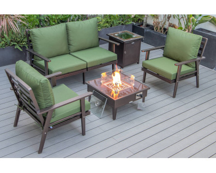 LeisureMod Walbrooke Modern Black Patio Conversation With Square Fire Pit & Tank Holder