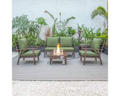 LeisureMod Walbrooke Modern Brown Patio Conversation With Square Fire Pit & Tank Holder - Green