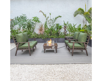 LeisureMod Walbrooke Modern Brown Patio Conversation With Square Fire Pit & Tank Holder - Green