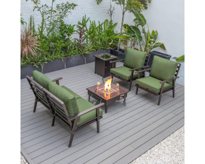 LeisureMod Walbrooke Modern Brown Patio Conversation With Square Fire Pit & Tank Holder - Green