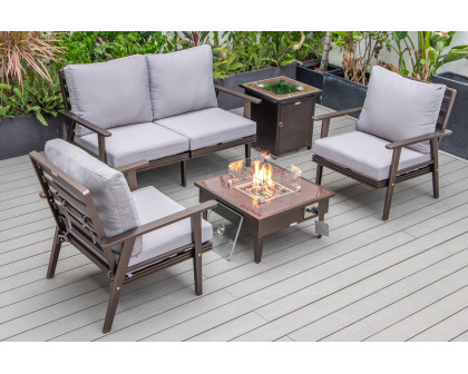 LeisureMod Walbrooke Modern Black Patio Conversation With Square Fire Pit & Tank Holder