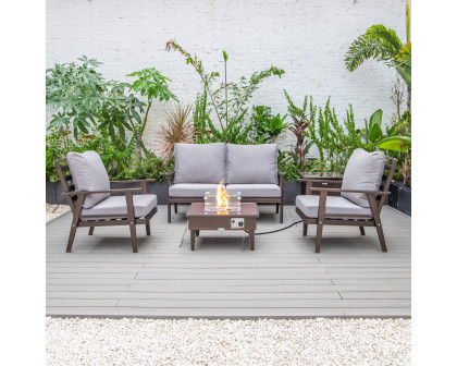 LeisureMod Walbrooke Modern Brown Patio Conversation With Square Fire Pit & Tank Holder - Gray