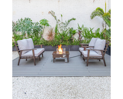 LeisureMod Walbrooke Modern Brown Patio Conversation With Square Fire Pit & Tank Holder - Light Gray